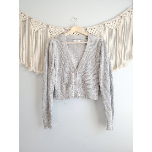 aerie Sweaters - Aerie Gray Puff Sleeve Cropped Cardigan XS